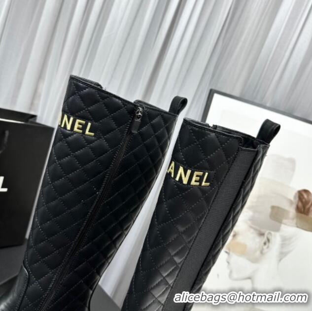 Grade Quality Chanel Shiny and Quilted Calfskin High Boots Black 801084