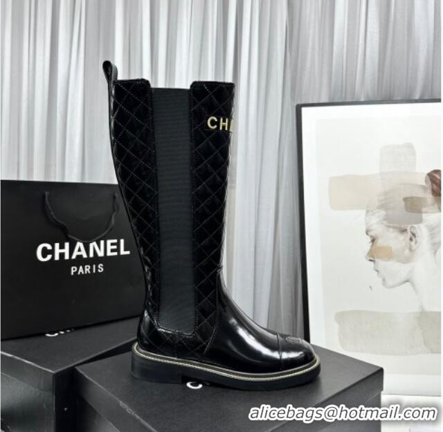 Charming Chanel Patent and Quilted Calfskin High Boots Black 801085