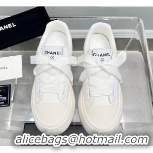 Best Grade Chanel Canvas Platform Sneakers White 801087