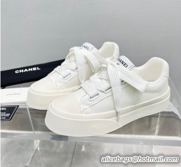 Best Grade Chanel Canvas Platform Sneakers White 801087