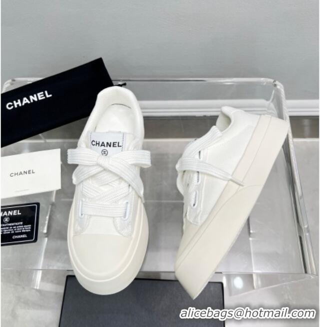 Best Grade Chanel Canvas Platform Sneakers White 801087