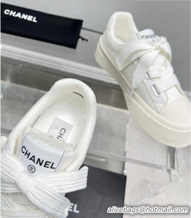 Best Grade Chanel Canvas Platform Sneakers White 801087