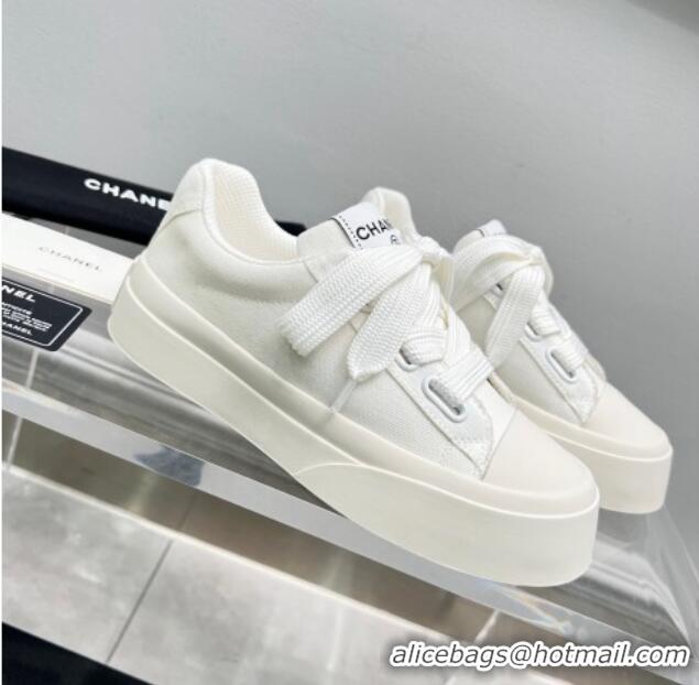 Best Grade Chanel Canvas Platform Sneakers White 801087