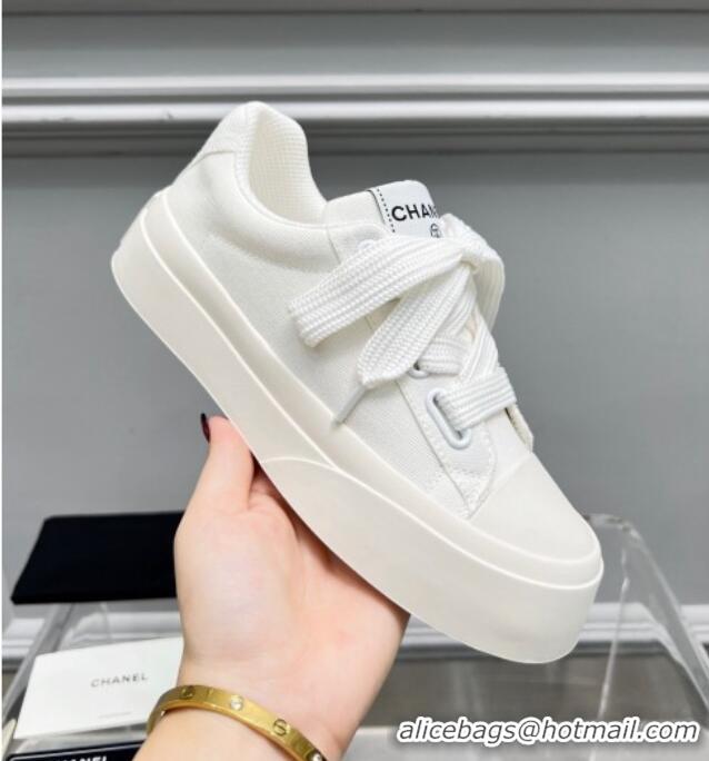 Best Grade Chanel Canvas Platform Sneakers White 801087