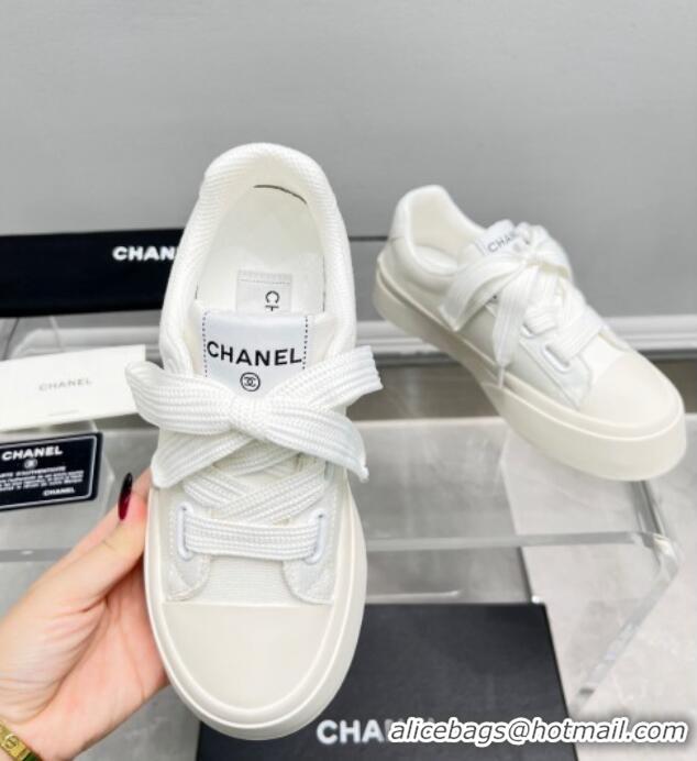 Best Grade Chanel Canvas Platform Sneakers White 801087