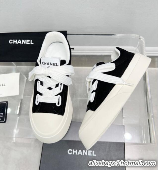 Duplicate Chanel Canvas Platform Sneakers Black/White 801088