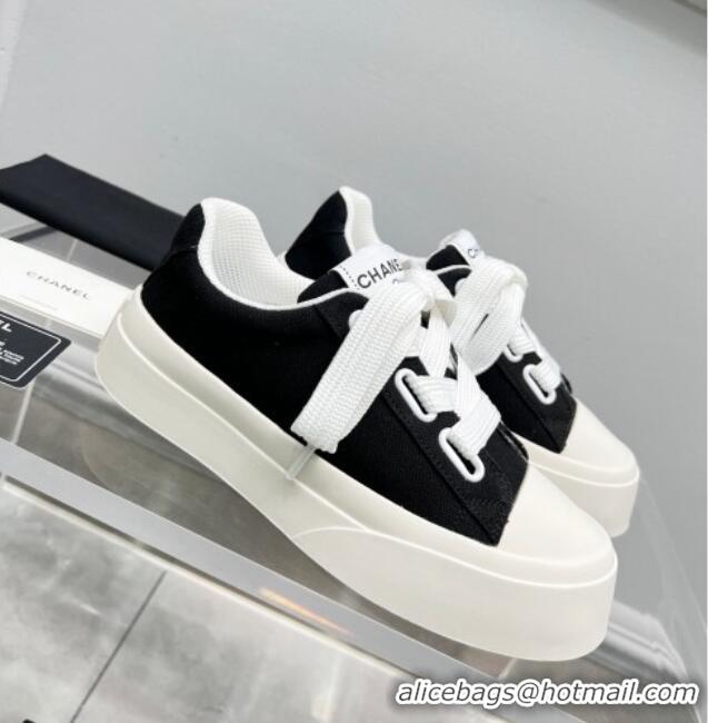 Duplicate Chanel Canvas Platform Sneakers Black/White 801088