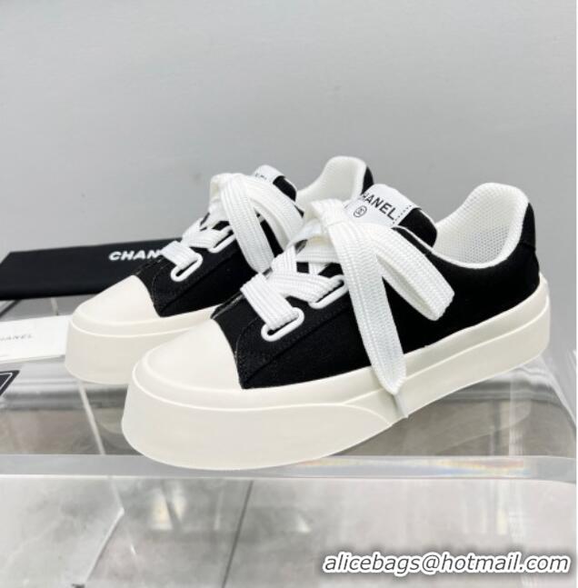 Duplicate Chanel Canvas Platform Sneakers Black/White 801088