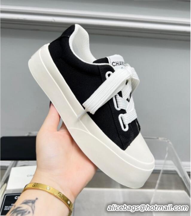 Duplicate Chanel Canvas Platform Sneakers Black/White 801088