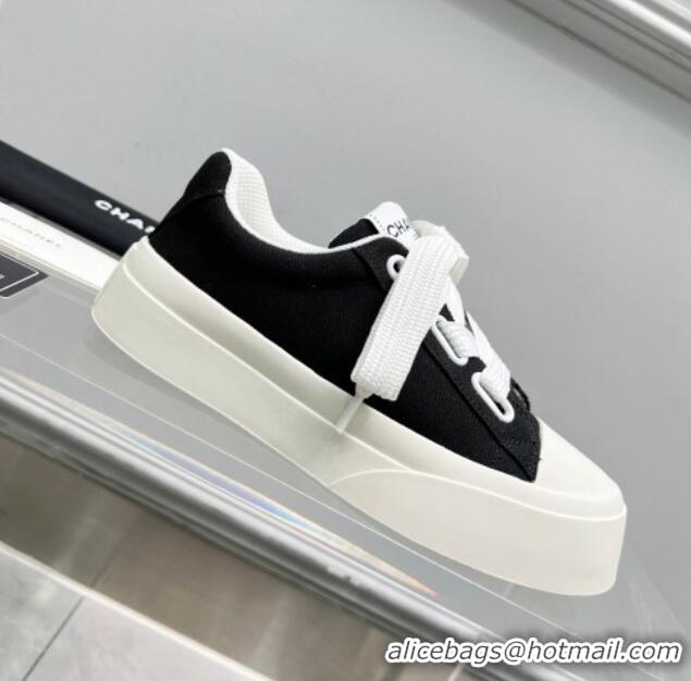 Duplicate Chanel Canvas Platform Sneakers Black/White 801088