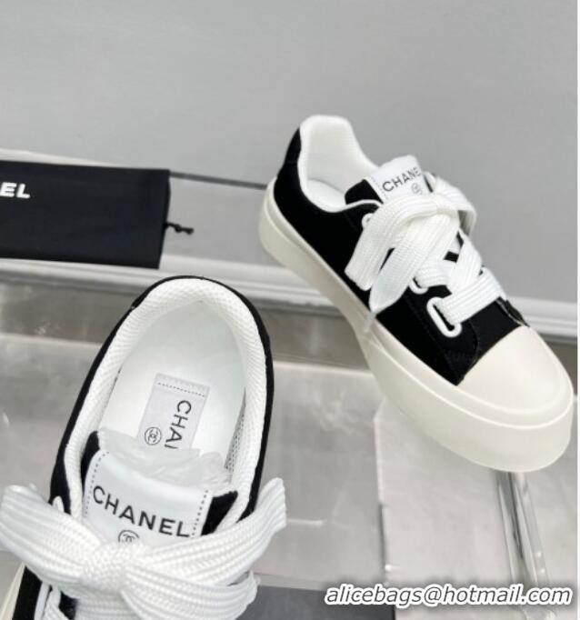 Duplicate Chanel Canvas Platform Sneakers Black/White 801088