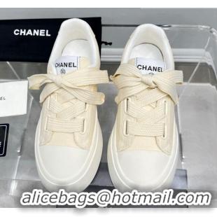 Classic Hot Chanel Canvas Platform Sneakers Light Beige 801089