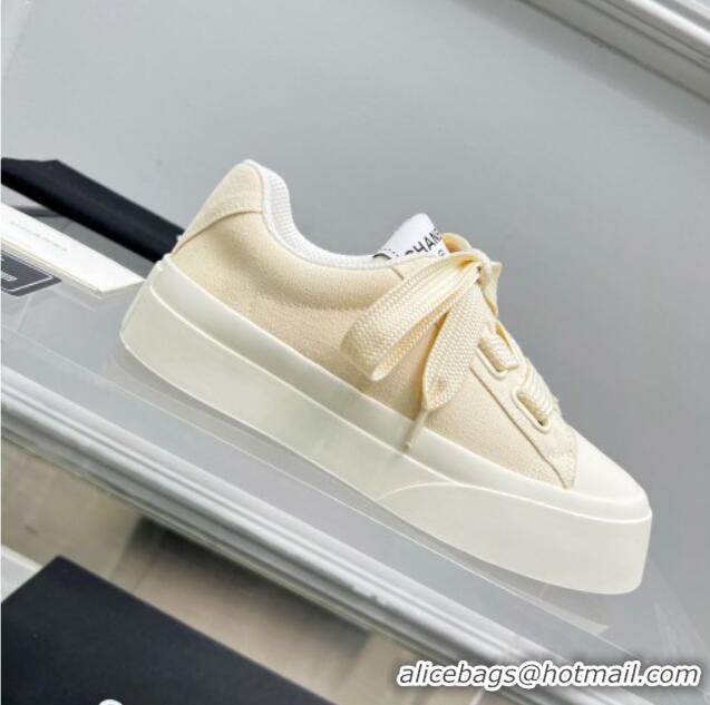 Classic Hot Chanel Canvas Platform Sneakers Light Beige 801089