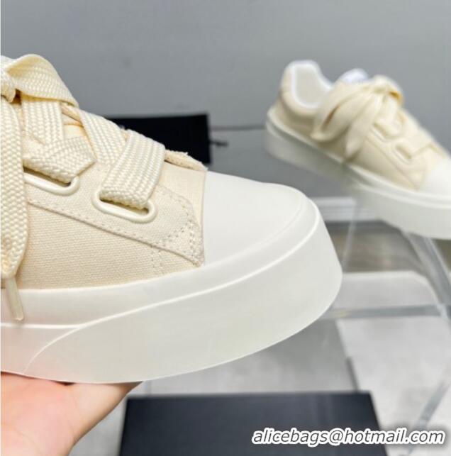 Classic Hot Chanel Canvas Platform Sneakers Light Beige 801089