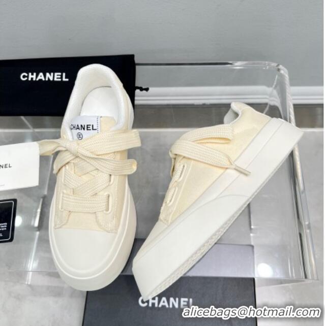 Classic Hot Chanel Canvas Platform Sneakers Light Beige 801089