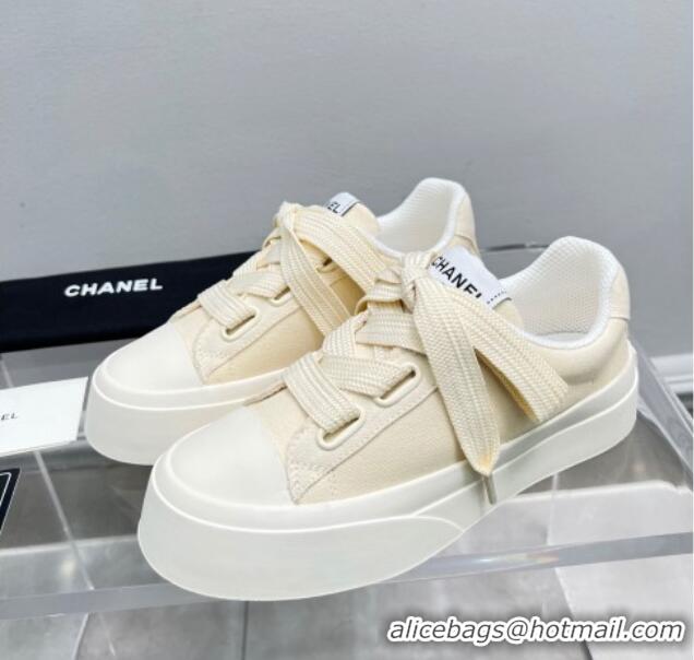 Classic Hot Chanel Canvas Platform Sneakers Light Beige 801089