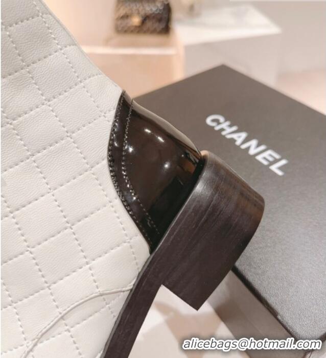 Grade Chanel Quilted Lambskin & Patent Calfskin Ankle Combat Boots G45005 White 802004