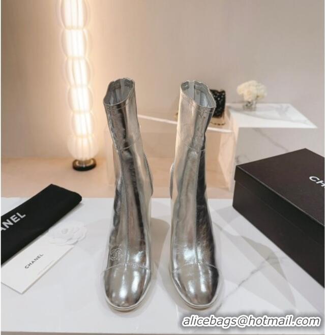 Luxury Chanel Patchwork Calfskin Ankle Boots 8.5cm Silver 802006