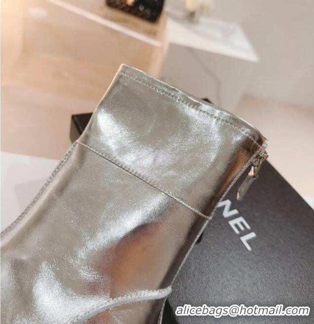 Luxury Chanel Patchwork Calfskin Ankle Boots 8.5cm Silver 802006