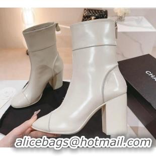 Perfect Chanel Patchwork Calfskin Ankle Boots 8.5cm White 802007