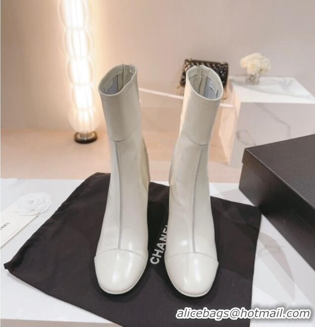 Perfect Chanel Patchwork Calfskin Ankle Boots 8.5cm White 802007