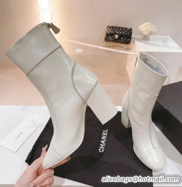 Perfect Chanel Patchwork Calfskin Ankle Boots 8.5cm White 802007