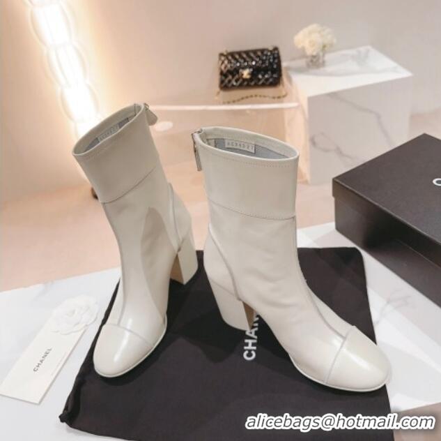 Perfect Chanel Patchwork Calfskin Ankle Boots 8.5cm White 802007