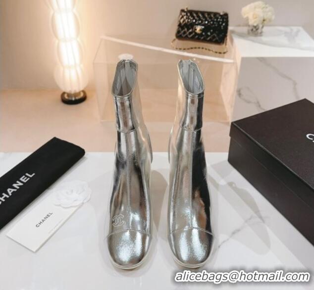 Best Price Chanel Patchwork Calfskin Ankle Boots 5cm Silver 802008