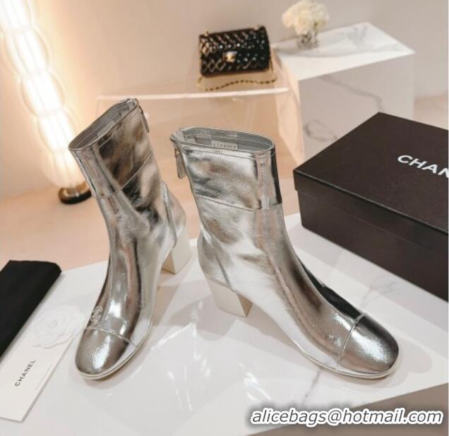 Best Price Chanel Patchwork Calfskin Ankle Boots 5cm Silver 802008