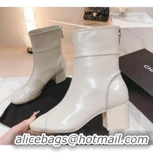 Pretty Style Chanel Patchwork Calfskin Ankle Boots 5cm White 802010