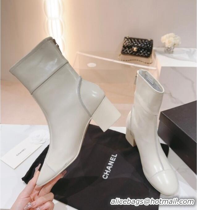 Pretty Style Chanel Patchwork Calfskin Ankle Boots 5cm White 802010