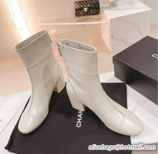 Pretty Style Chanel Patchwork Calfskin Ankle Boots 5cm White 802010