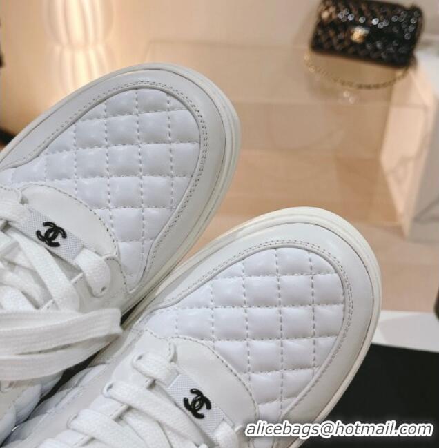 Good Quality Chanel Quilted Calfskin High Top Sneakers White 802011