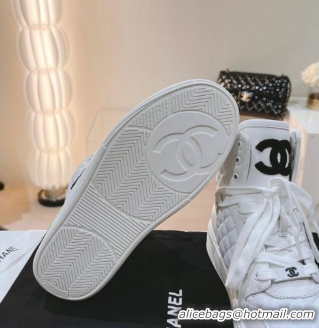 Good Quality Chanel Quilted Calfskin High Top Sneakers White 802011