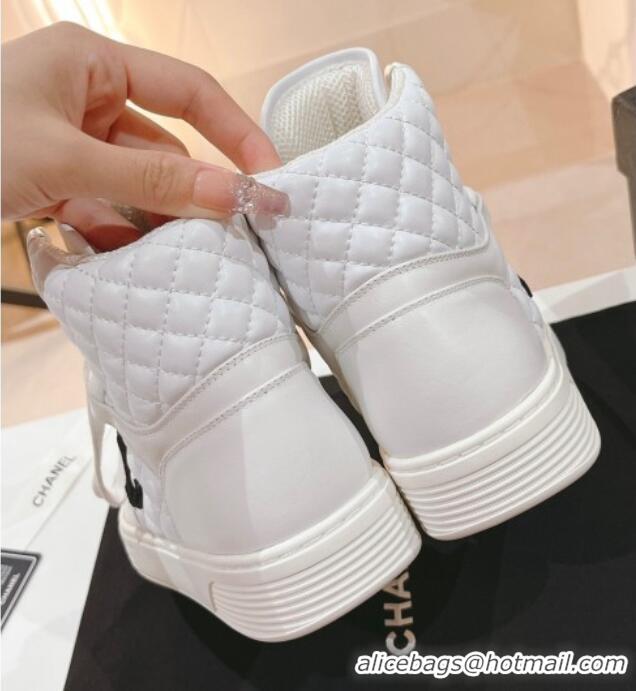 Good Quality Chanel Quilted Calfskin High Top Sneakers White 802011