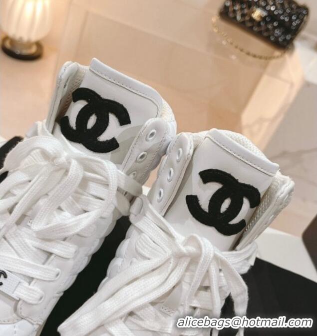 Good Quality Chanel Quilted Calfskin High Top Sneakers White 802011