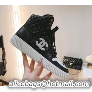 Popular Style Chanel Quilted Calfskin High Top Sneakers Black/White 802012