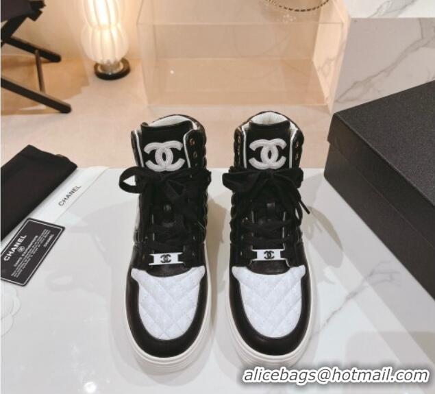 Popular Style Chanel Quilted Calfskin High Top Sneakers Black/White 802012