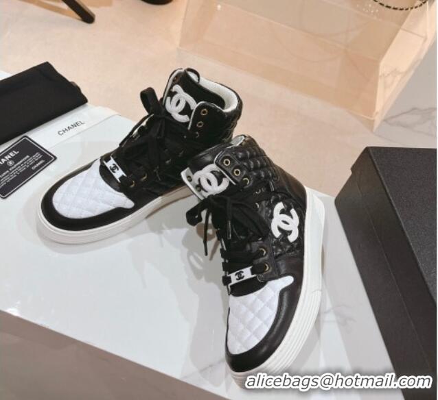 Popular Style Chanel Quilted Calfskin High Top Sneakers Black/White 802012