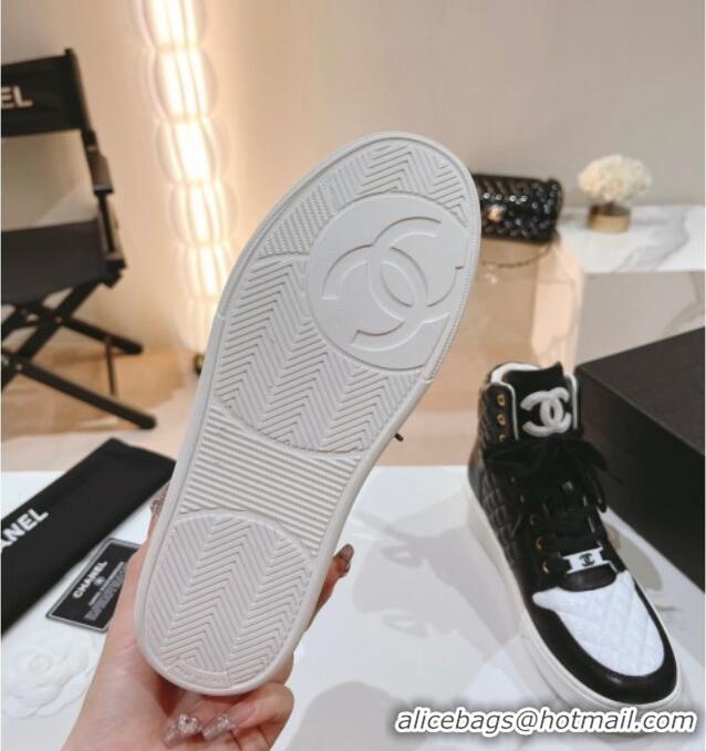 Popular Style Chanel Quilted Calfskin High Top Sneakers Black/White 802012