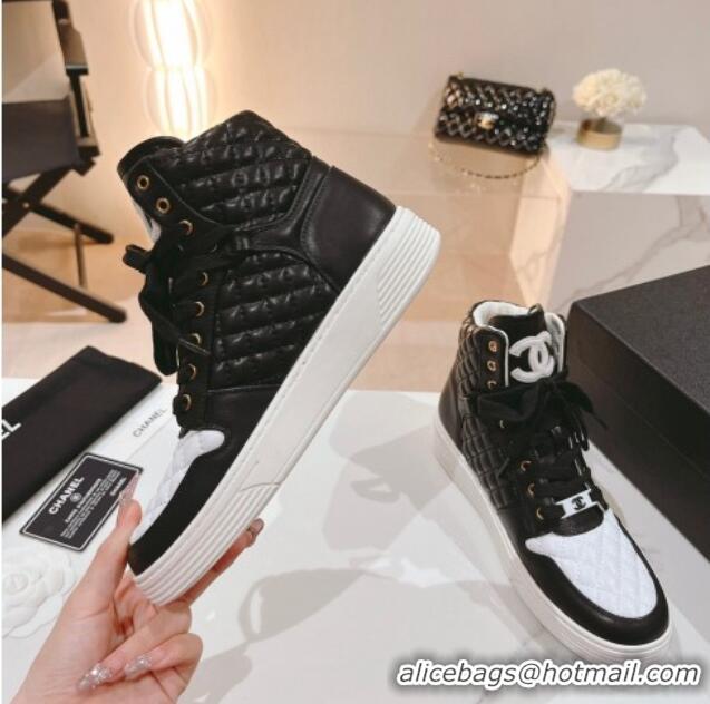 Popular Style Chanel Quilted Calfskin High Top Sneakers Black/White 802012