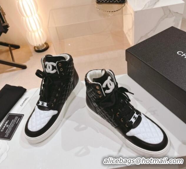 Popular Style Chanel Quilted Calfskin High Top Sneakers Black/White 802012