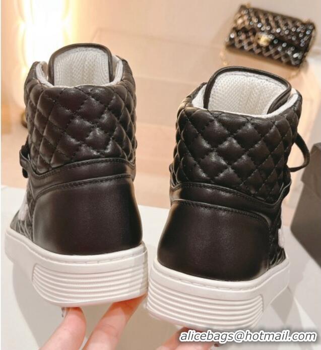 Popular Style Chanel Quilted Calfskin High Top Sneakers Black/White 802012