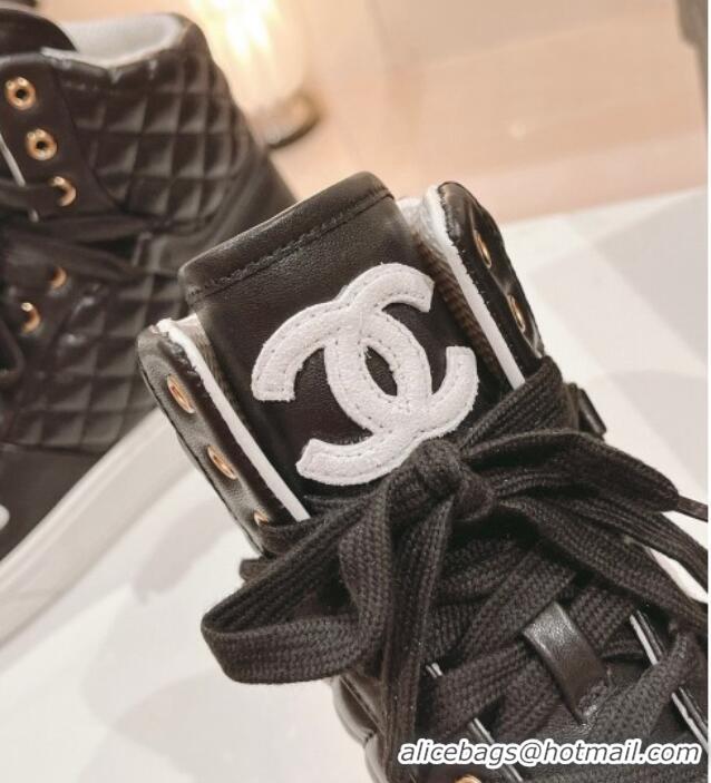 Popular Style Chanel Quilted Calfskin High Top Sneakers Black/White 802012