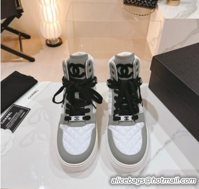 Good Product Chanel Quilted Calfskin High Top Sneakers Grey 802013