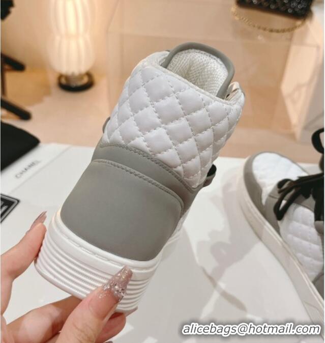 Good Product Chanel Quilted Calfskin High Top Sneakers Grey 802013