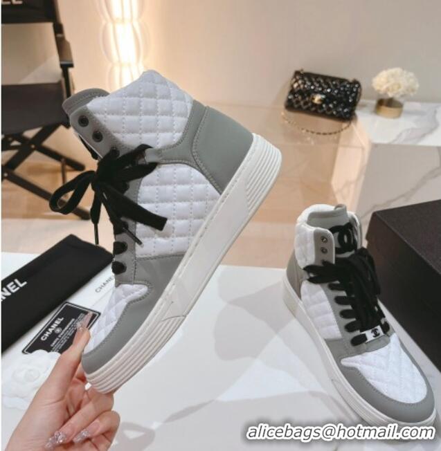 Good Product Chanel Quilted Calfskin High Top Sneakers Grey 802013