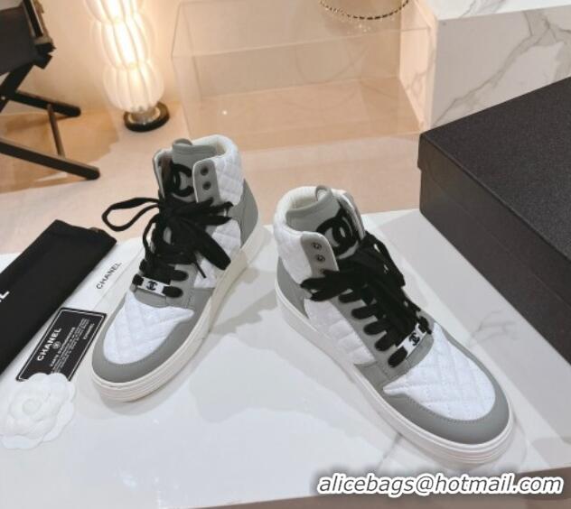 Good Product Chanel Quilted Calfskin High Top Sneakers Grey 802013