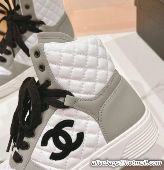 Good Product Chanel Quilted Calfskin High Top Sneakers Grey 802013