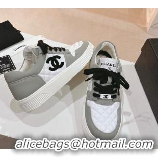 Luxurious Chanel Quilted Calfskin Low Top Sneakers Grey 802014